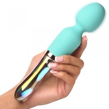 Vibra-Glass 10X Turquoise Dual Ended Silicone/Glass Wand Vibrator