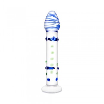 Glas Nubbed Blue Glass Textured 7 Inch Dildo