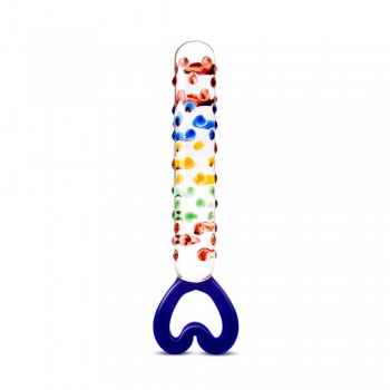 Glas 8 Inch Nubby Heart Rainbow Glass Dildo