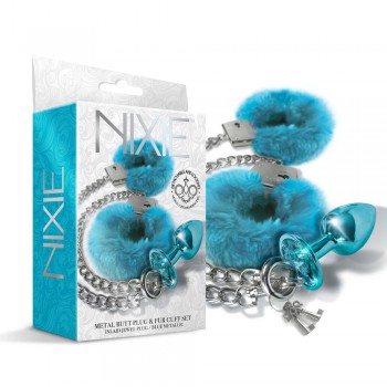 NIXIE Metal Butt Plug and Furry Handcuff Set