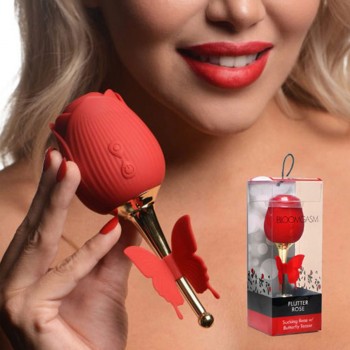 XR Brands Flutter Rose Sucking Rose with Butterfly Teaser