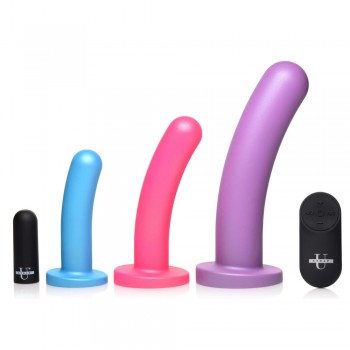 Triple Peg 28X Vibrating Silicone Dildo Set with Remote Control