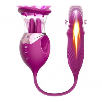 Rose Licking Sucker Vibrator with Thrusting Dildo G-spot Targeting