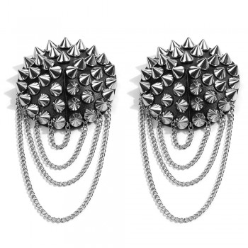 Punk Leather Nipple Cover with Metal Chain Tassel Breast Stickers