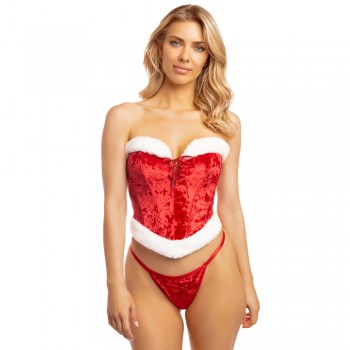 Christmas Holiday Santa's Entourage Velvet Bustier Bra & G-String Set / Santa Hat