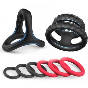 Venusfun 8 Pieces Adjustable Cock Ring Cyclone Glans Double Rings Set