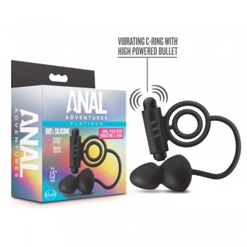 Blush Anal Adventures Platinum Silicone Anal Plug with Vibrating Penis Ring
