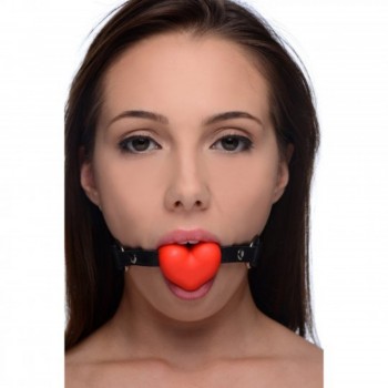 XR Brands Heart Beat Heart Shaped Silicone Mouth Gag with Adjustable PU Leather Straps for BDSM
