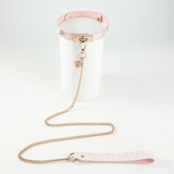 Venusfun Pink Bondage Leash Set Soft Leather Exquisite Hardware for Adult Play