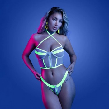 Fantasy Lingerie Glow Supernatural Glow-in-the-Dark Zipper Top&Panty Sexy Lingerie