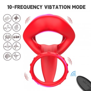 Venusfun 10 Modes Big Mouth Vibrating Double Cock Ring Penis Trainer