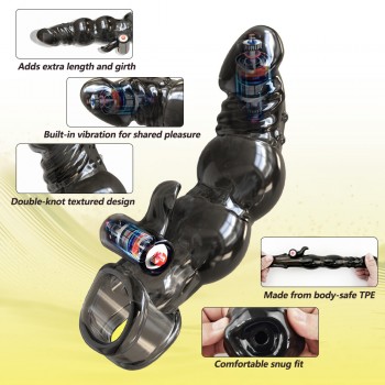 Venusfun Double-Knot Dragon Wolf Vibrating Enhance Penis Sleeve Black