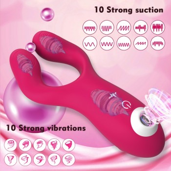 Venusfun Clit Sucking & Vibrating Tits Clamps Dual-ended Tongue Licking Vibrator Oral Pleasure Stim