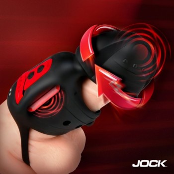JOCK Helmet Humper Silicone Masturbator Dual Motor Gyrating Vibrating Stroker Hands Free