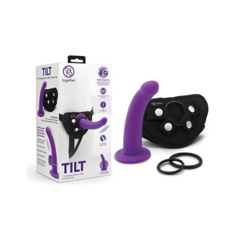 Together Tilt 6.5 Inch Vibrating Silicone Dildo & Harness Set for Lesbian Couples 10 Modes