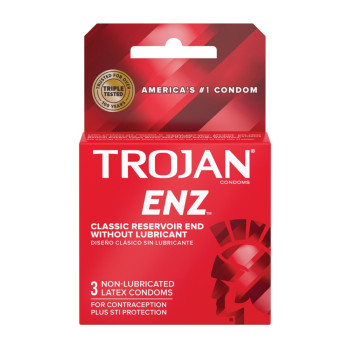 Trojan Enz Non Lubricated Condoms Box of 3 Reliable Latex Condoms with Reservoir Tip