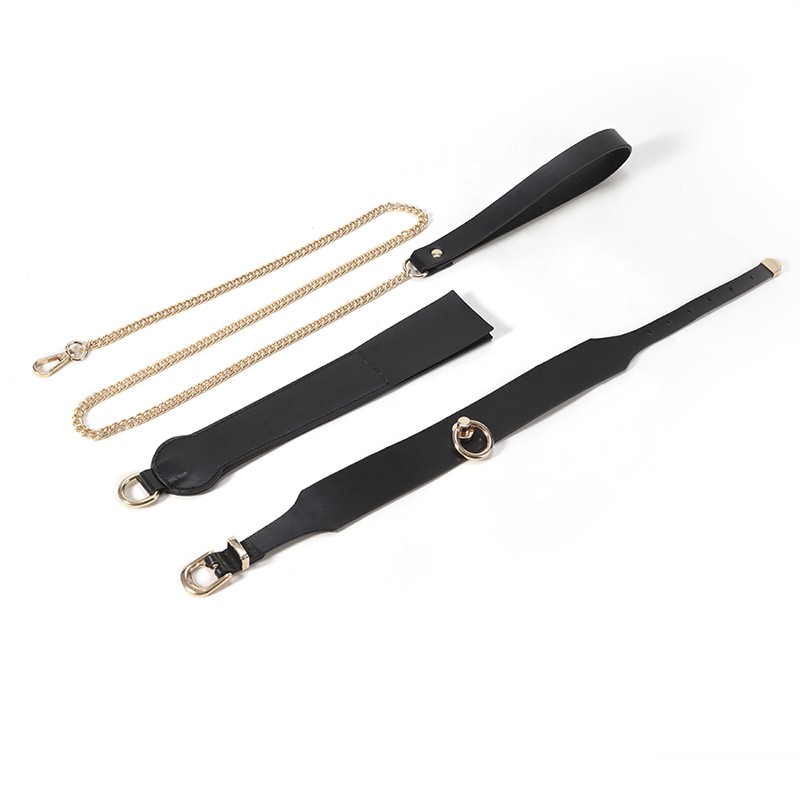 RYSC-183 Leather Double Button Bondage Kit Black Collar and pat