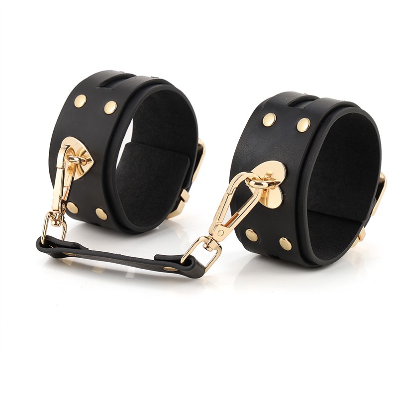 RYSC-183 Leather Double Button Bondage Kit Black Shackles