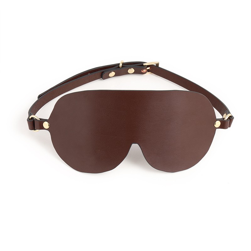 RYSC-183 Leather Double Button Bondage Kit Brown Blindfold