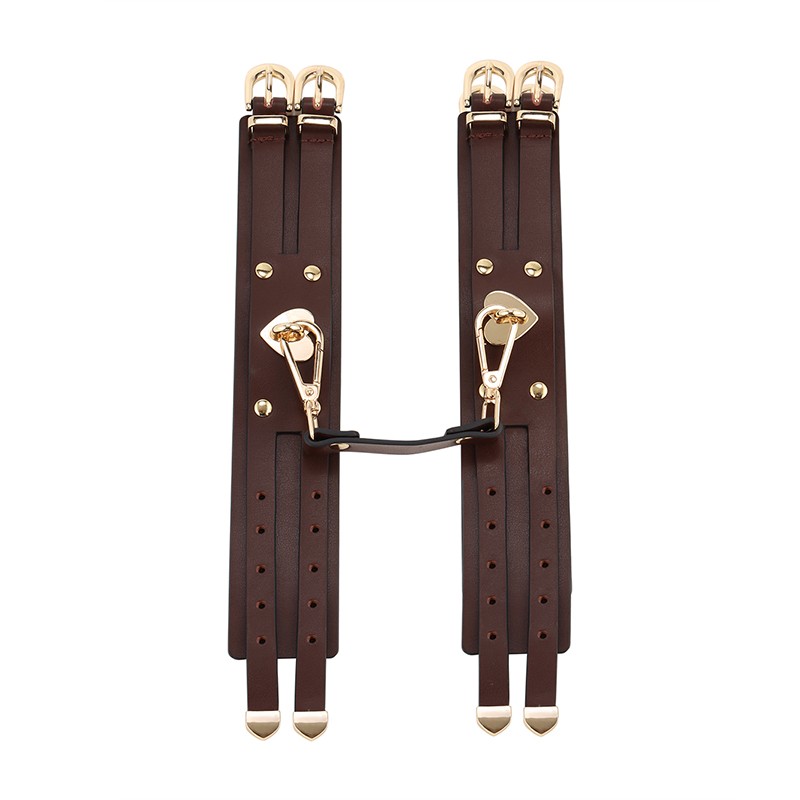 RYSC-183 Leather Double Button Bondage Kit Brown Shackles