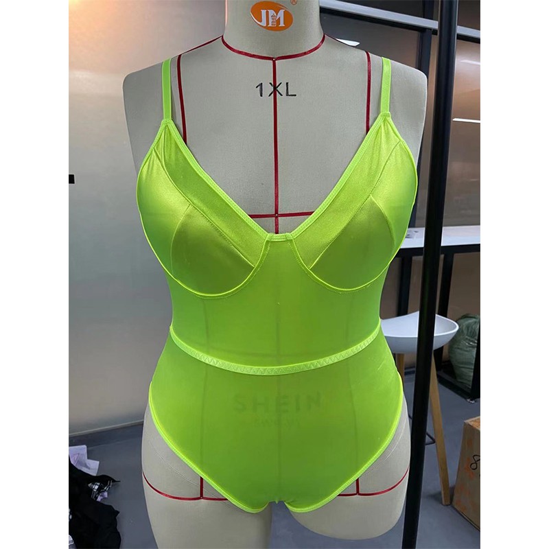 W6084 Plus Teddy Bodysuit Green