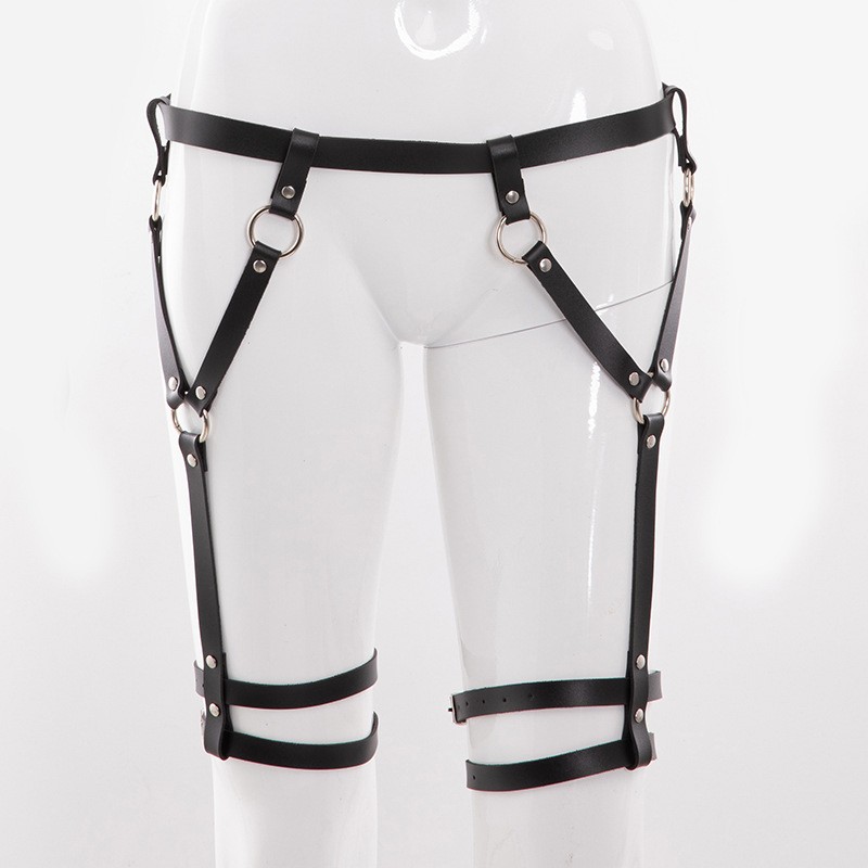 BDSM Bondage Rope Leather Bra And Leg Suspenders Garter Belt Sex Accessories Set Underpants