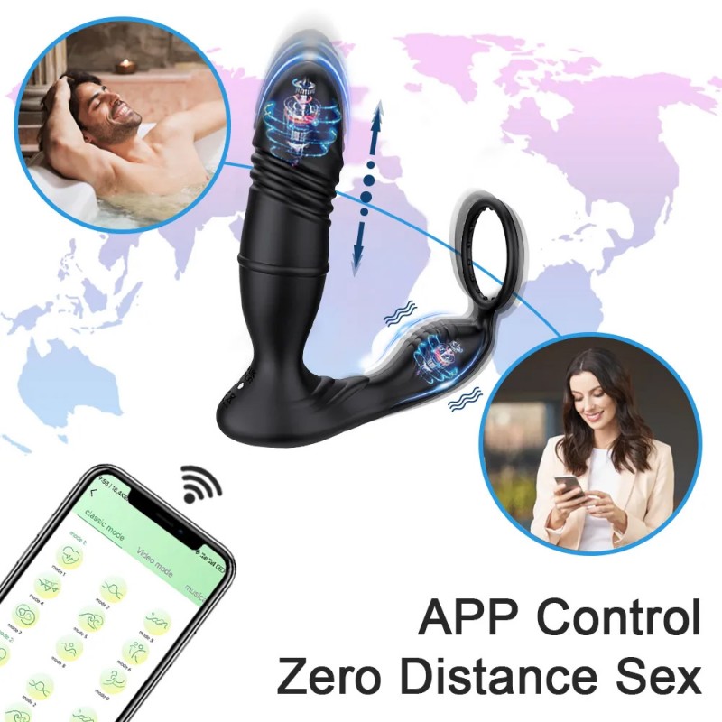 APP Controlled Thrusting Vibrating Prostate Massager With Ring