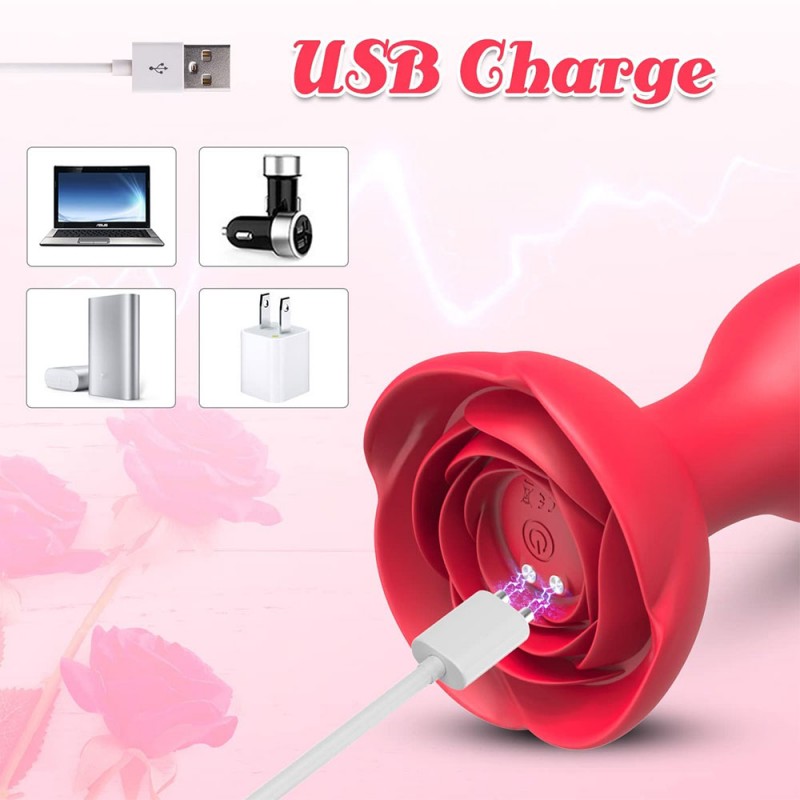 Vibrating Rose Butt Plug with Remote Control