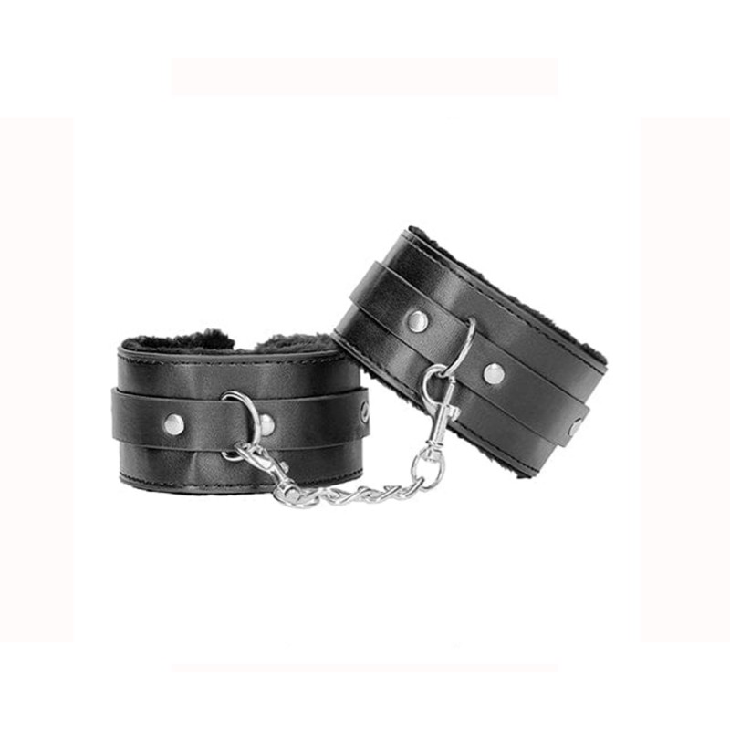 Shots Ouch Black & White Plush Bonded Leather Ankle Cuffs1