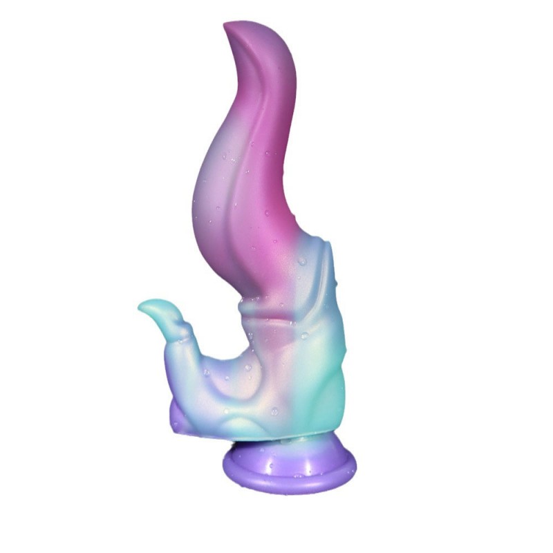 Fantasy Double Tongue Liquid Silicone 7 Inch Dildo with suction cup in blue purple color