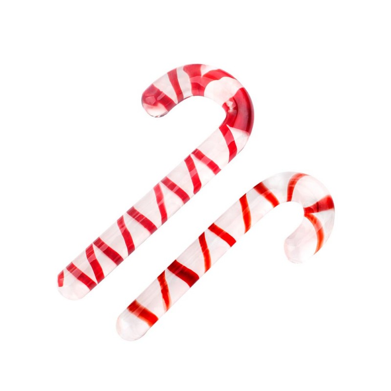 Candy Cane Glass Dildos Crystal Anal Plugs 7 In