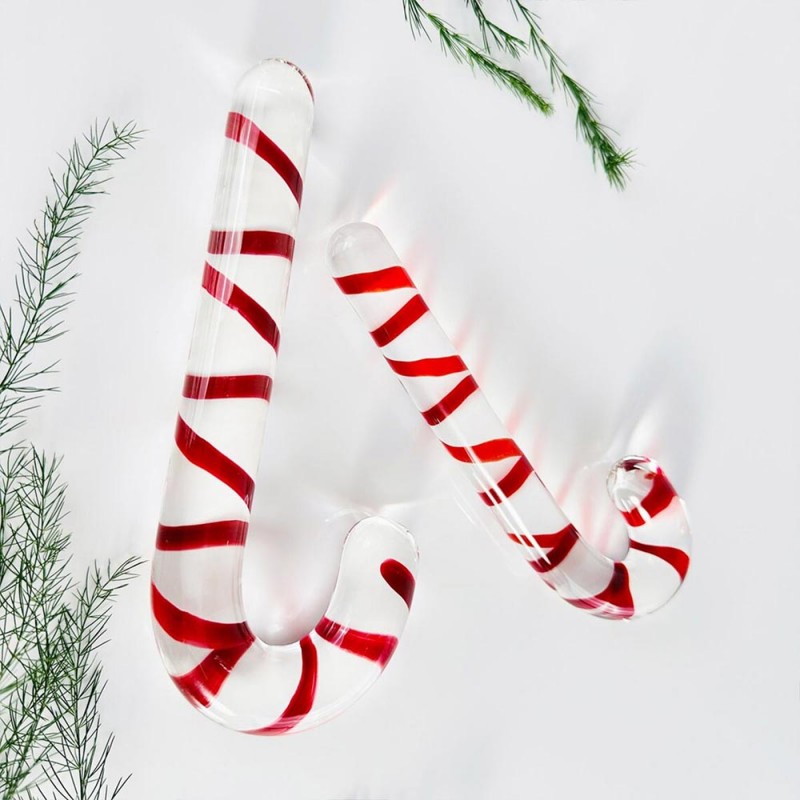 Candy Cane Glass Dildos Crystal Anal Plugs 7 In