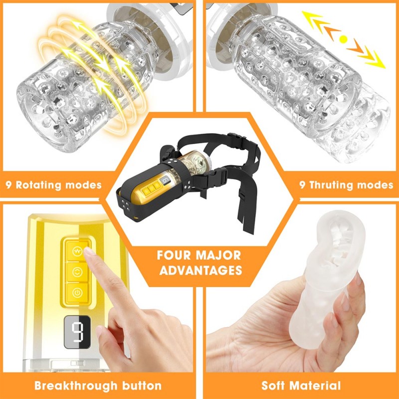 Aierle 9 Thrusting& 9 Rotating Wearable Strap On Masturbator 6