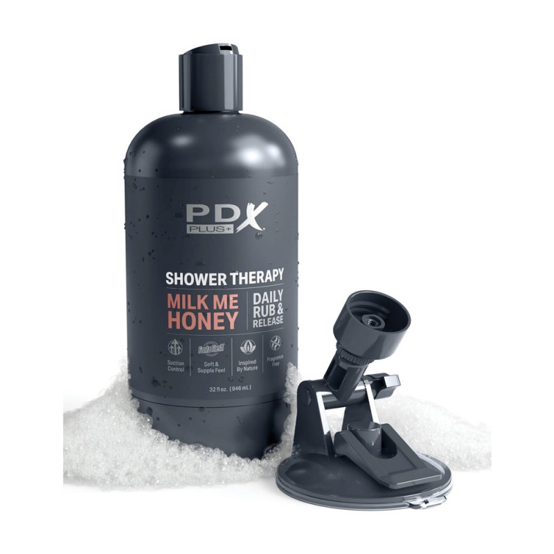 PDX Plus Shower Therapy Milk Me Honey Stroker with Adjustable Suction Cup3