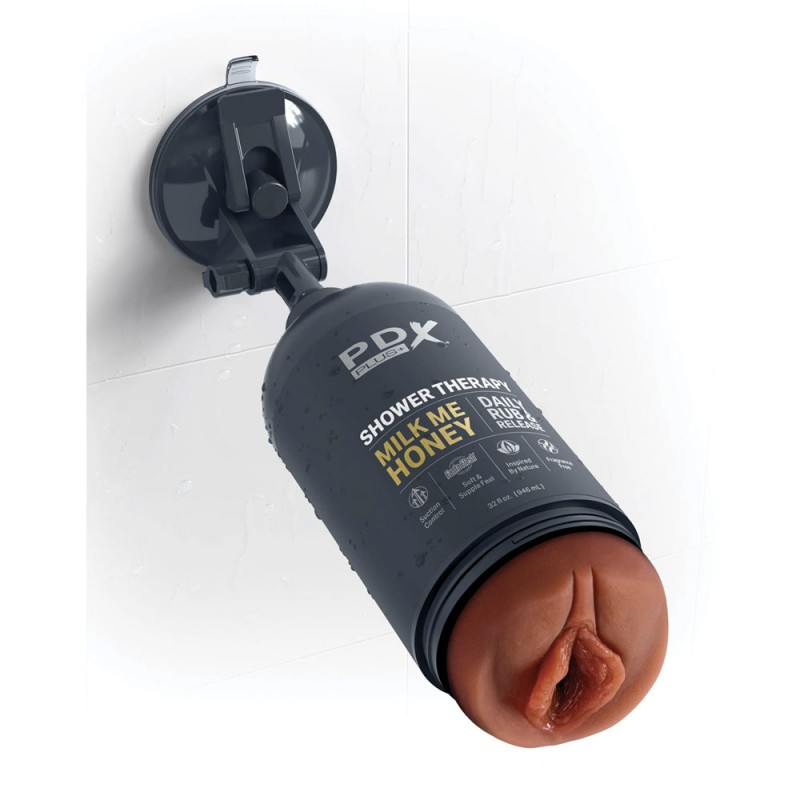 PDX Plus Shower Therapy Milk Me Honey Penis Stroker with Suction Cup2