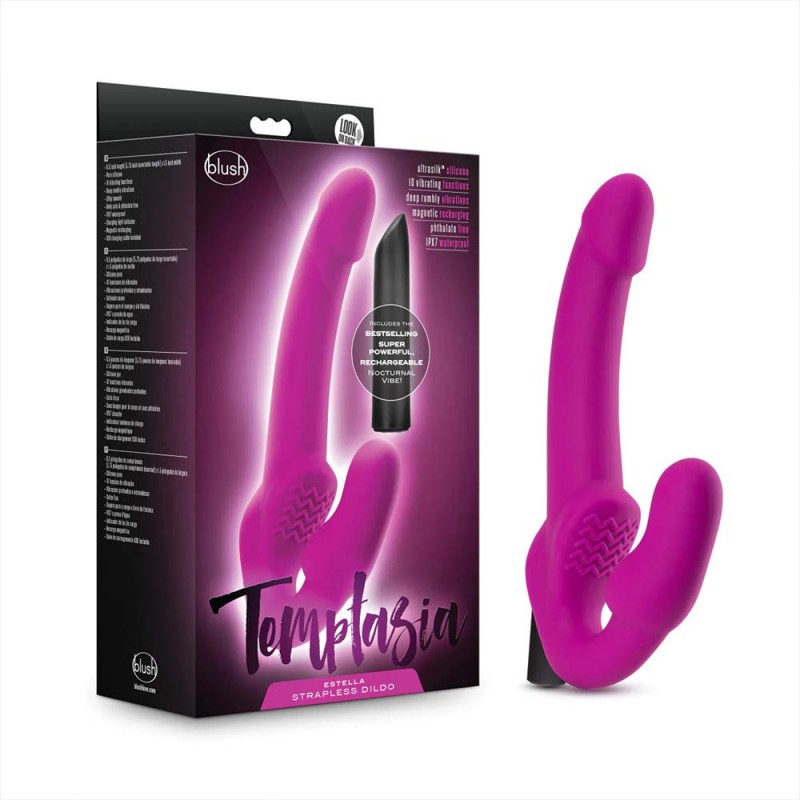 Blush Temptasia Estella Strapless Strap On Dildo with Bullet Vibrator