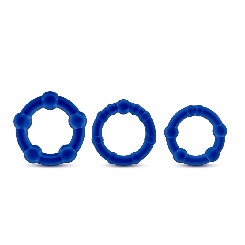 Blush Stay Hard Blue Beaded Penis Rings 3 Pack