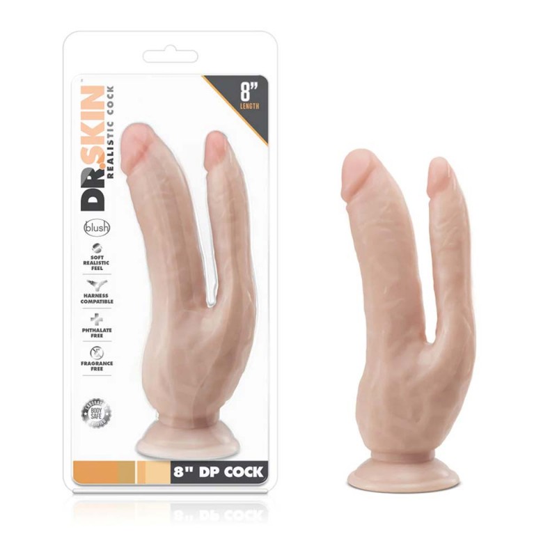 Blush Dr. Skin DP Cock Realistic Dual Dildo with Suction Cup