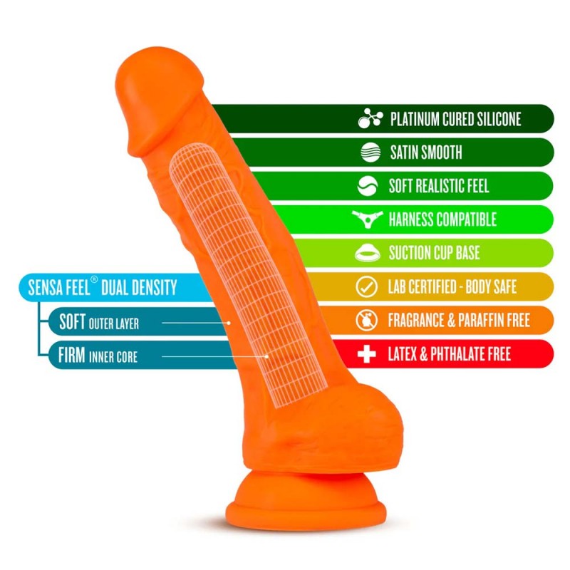 Blush Neo Elite Orange 7.5 Inch Silicone Dual Density Suction Cup Dildo