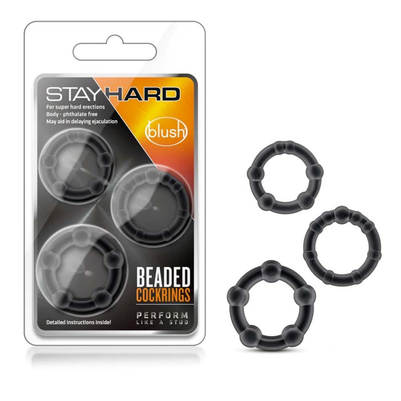 Blush Stay Hard Black Beaded Cock Rings 3 Sizes