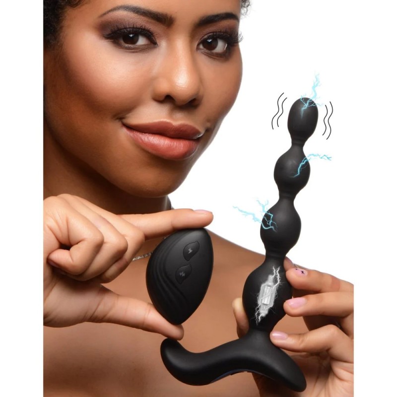 80X Vibrating & E-Stim Silicone Anal Beads with Remote