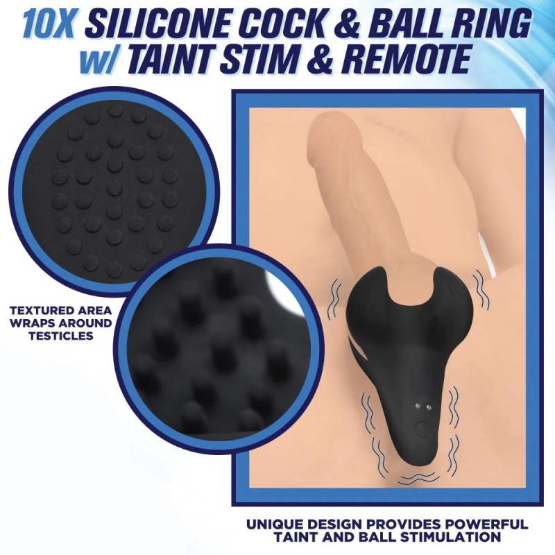 Trinity Men 10X Vibrating Silicone Cock Ring with Taint Stim and Remote