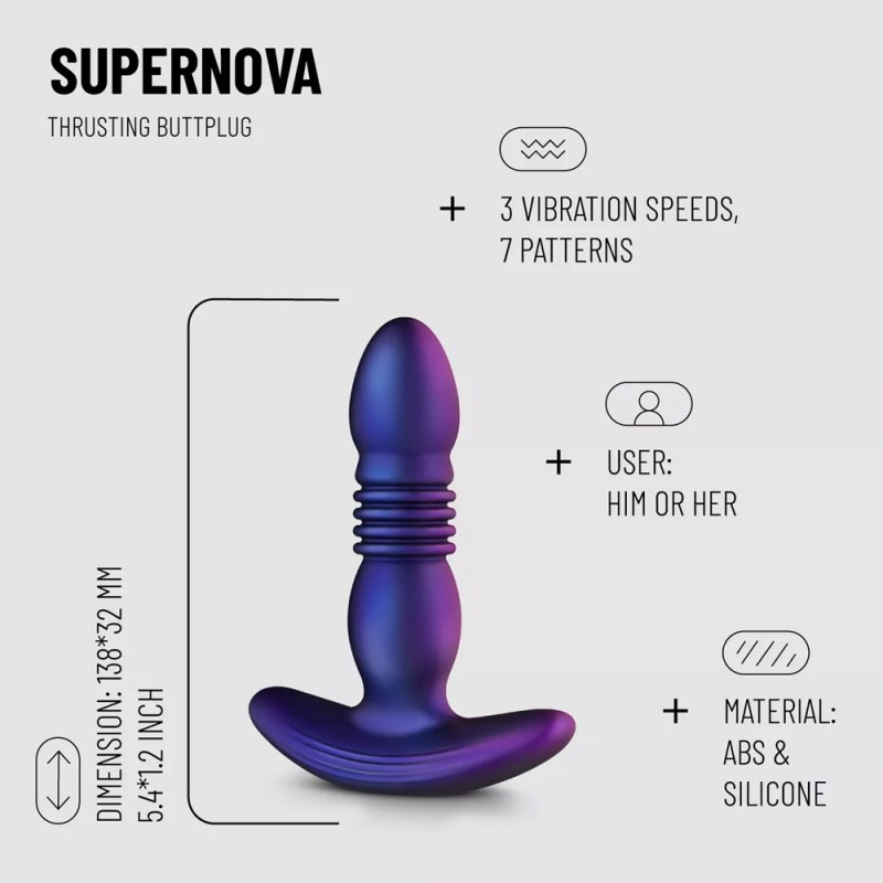 Hueman Supernova Thrusting Vibrating Purple Silicone Butt Plug