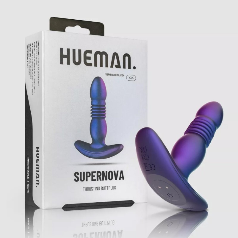 Hueman Supernova Thrusting Vibrating Purple Silicone Butt Plug