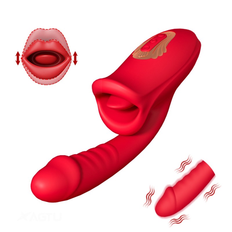 Tongue Licking with Dildo Vibrator