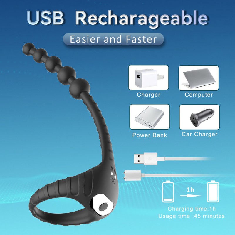 Vibrating Cock Ring with Anal Beads Remote Control