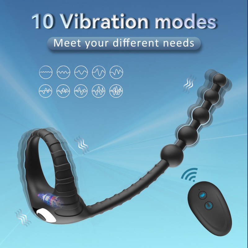 Vibrating Cock Ring with Anal Beads Remote Control