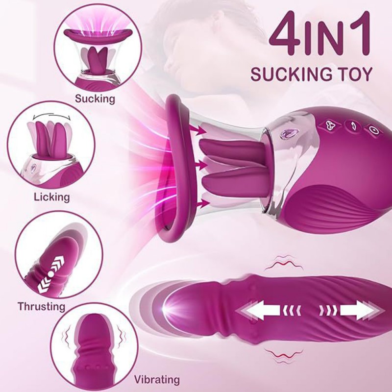 Rose Licking Sucker Vibrator with Thrusting Dildo G-spot Targeting