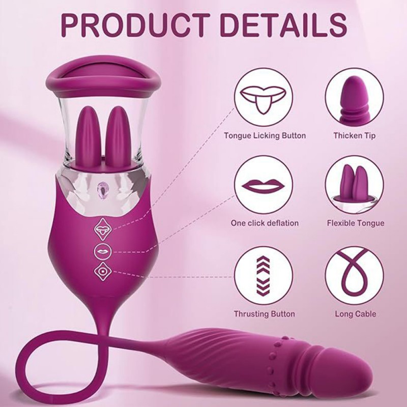 Rose Licking Sucker Vibrator with Thrusting Dildo G-spot Targeting