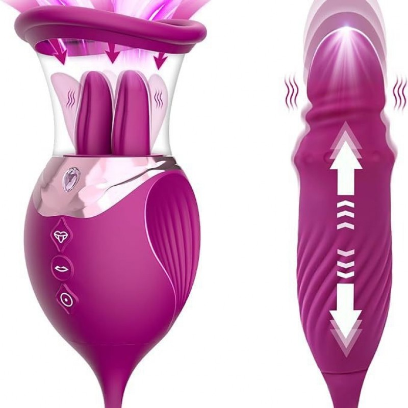 Rose Licking Sucker Vibrator with Thrusting Dildo G-spot Targeting